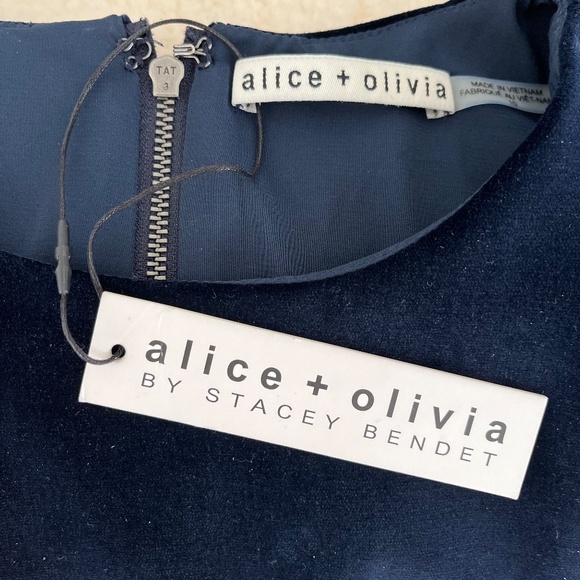 NWT Alice + Olivia Enid Ruffle-Front Fit Flare Velvet Dress - Picture 9 of 10